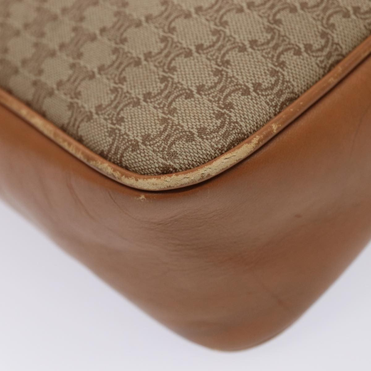 Celine Vintage Macadam Shoulder Bag Canvas and Leather, BEIGE, CANVAS, Shoulder bag