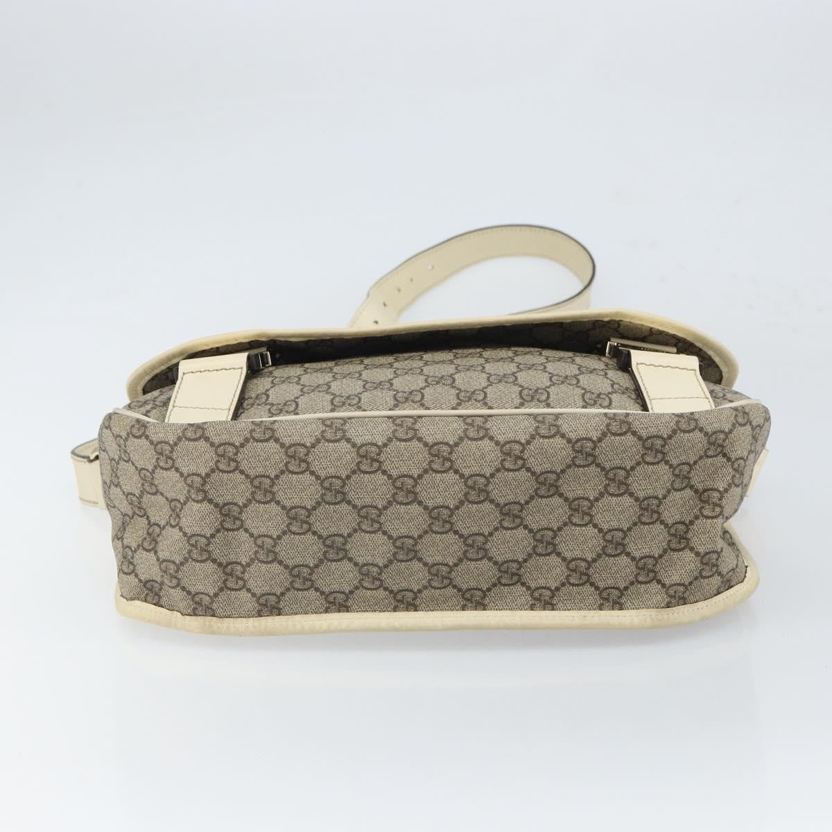 Gucci Double Buckle Flap Messenger Bag GG Coated Canvas with Leather, BEIGE, PVC, Shoulder bag