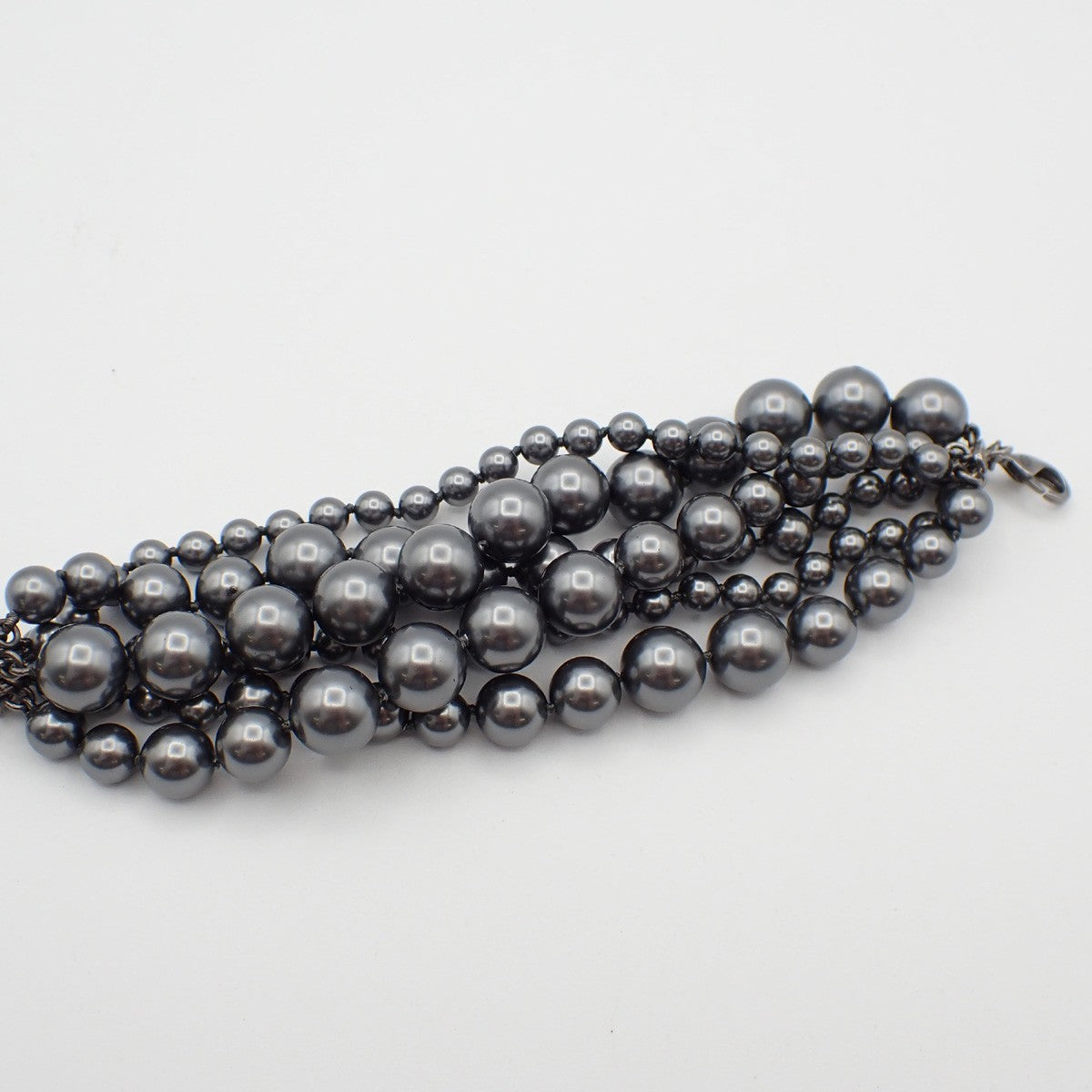 Chanel CC Charm Bracelet Faux Pearls and Metal, BLACK, SILVER_PLATED, Bracelet