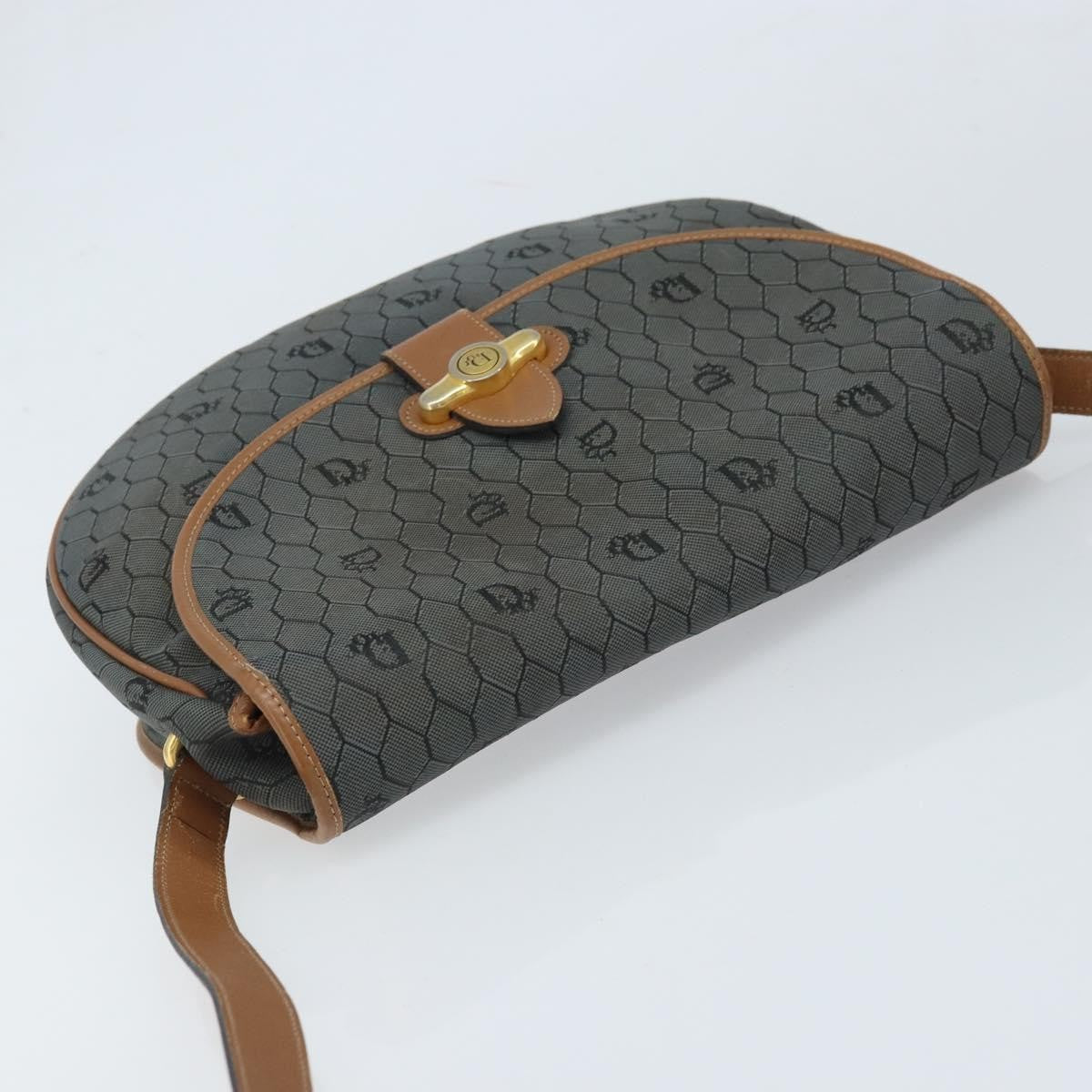 Christian Dior Vintage Honeycomb Flap Crossbody Bag Canvas and Leather, BLACK, CANVAS, Shoulder bag