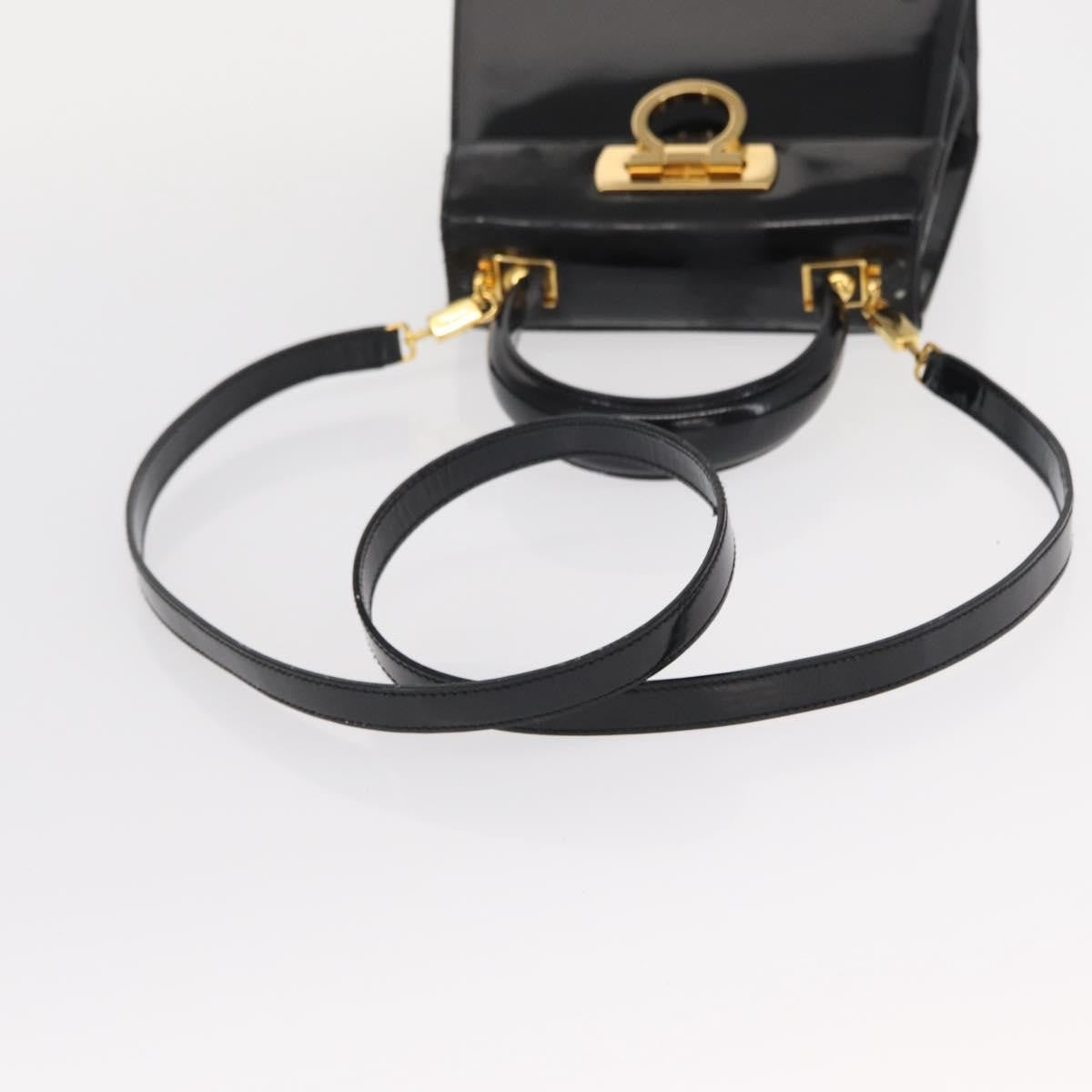 Salvatore Ferragamo Gancini handbag Patent leather, BLACK, PATENT_LEATHER, Handbag