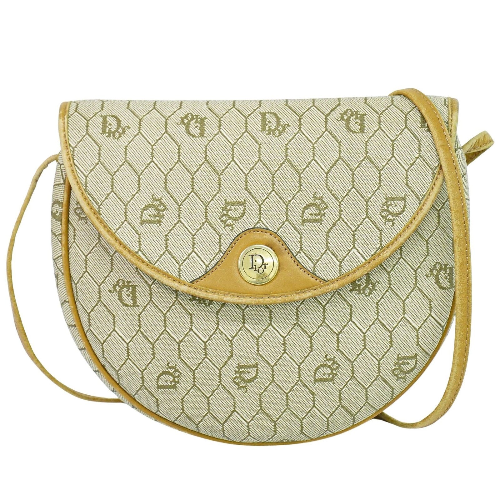 Christian Dior Vintage Honeycomb Shoulder Bag Canvas, BEIGE, CANVAS, Shoulder bag