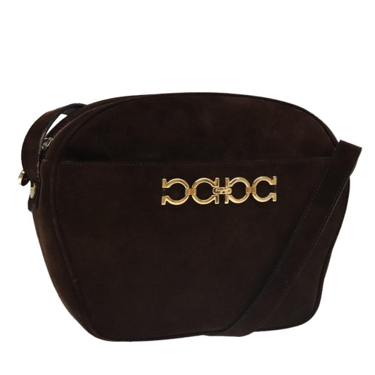 Salvatore Ferragamo Gancini Shoulder Bag Suede, Brown, Suede, Shoulder Bag