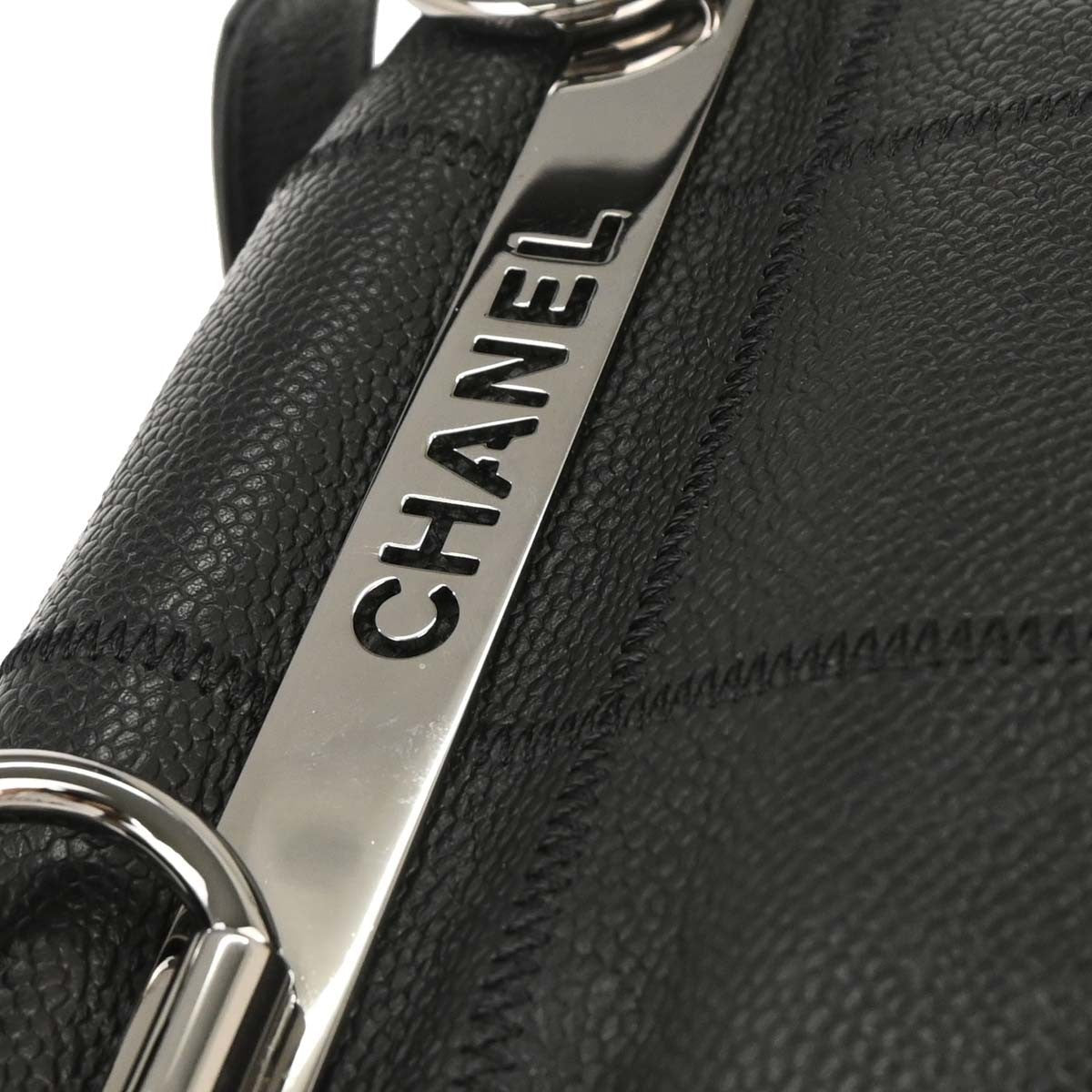 Chanel Square Stitch Shoulder Bag Quilted Caviar, BLACK, LEATHER, Shoulder bag