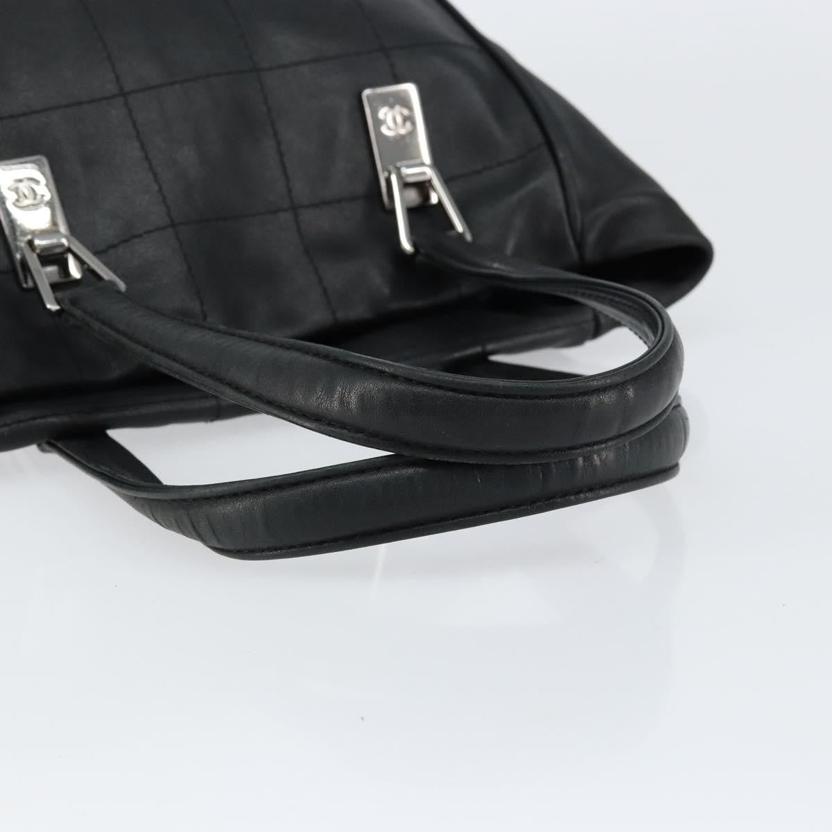 Chanel Square Stitch Tote Quilted Leather, BLACK, LEATHER, Tote bag