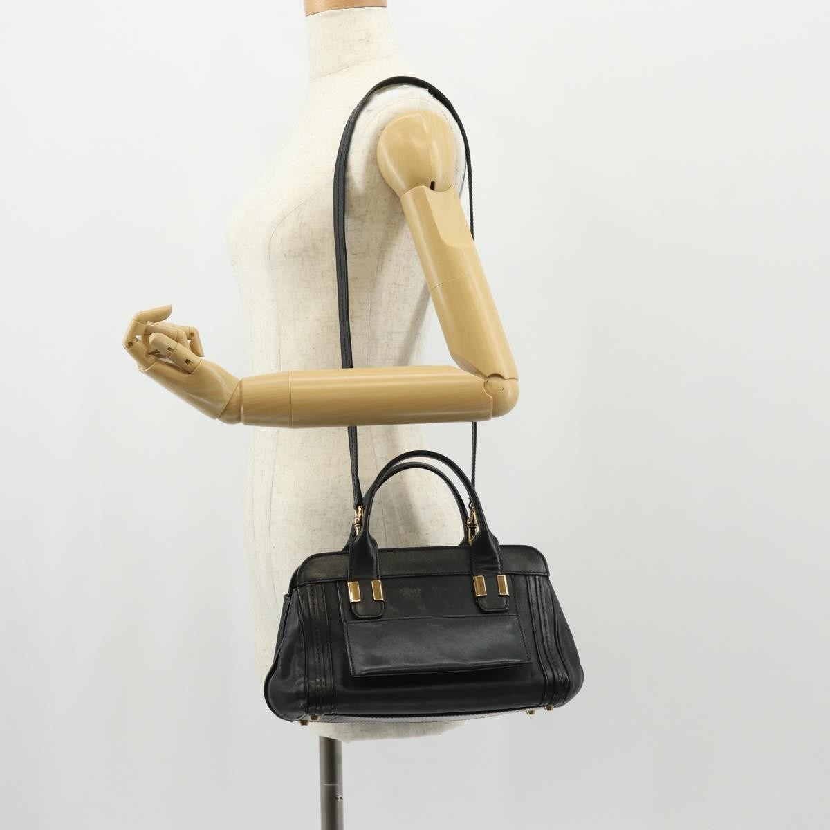 Chloe Alice Satchel Leather, BLACK, LEATHER, Handbag