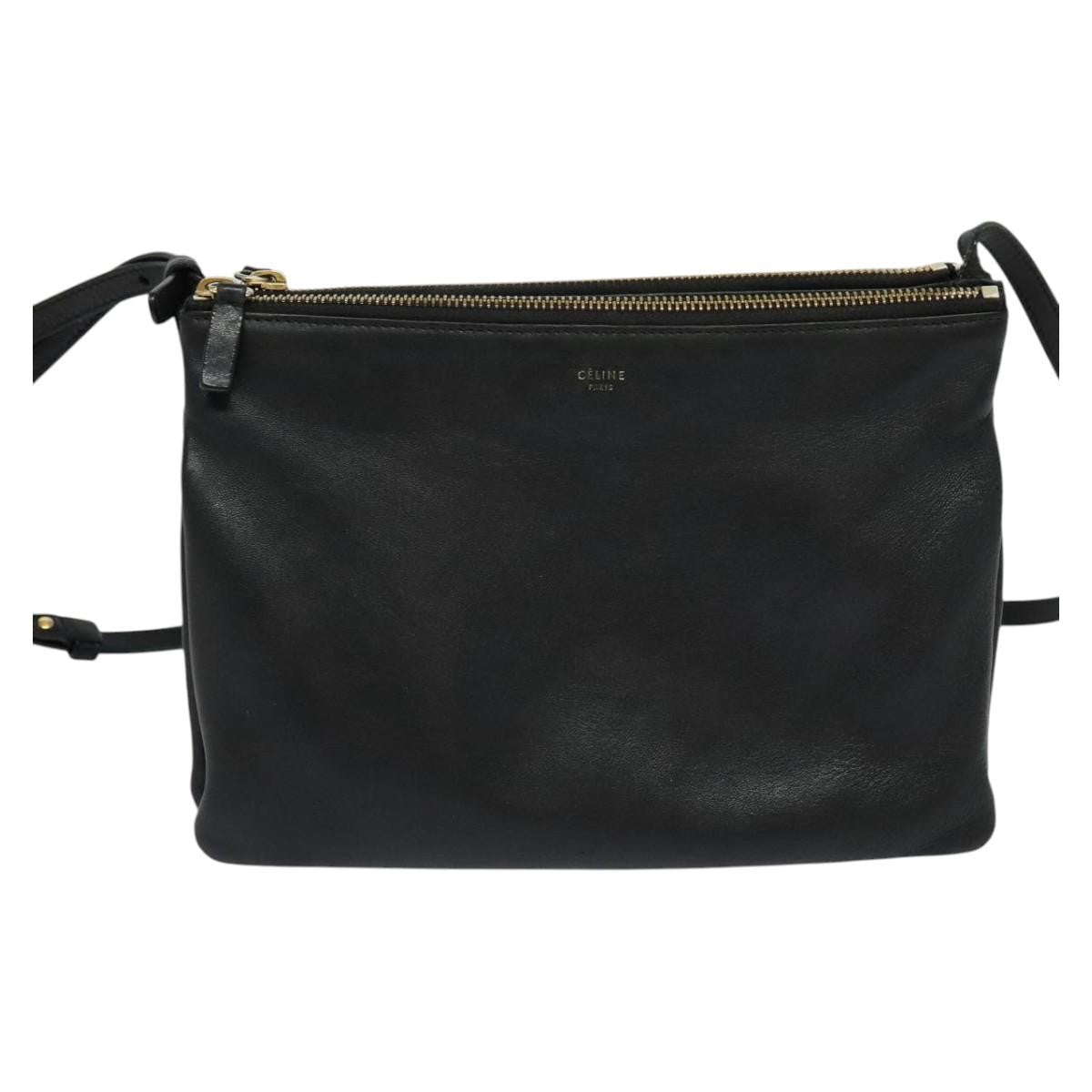 Celine Trio Crossbody Bag Leather, BLACK, LEATHER, Crossbody bag