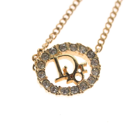 Christian Dior Vintage Logo Round Pendant Necklace Metal, GOLD, METAL, Necklace