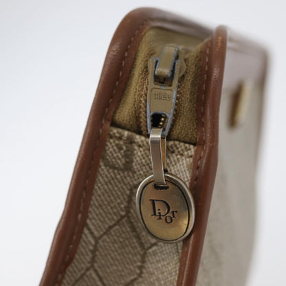 Christian Dior Vintage Honeycomb Zip Pouch Canvas and Leather, BEIGE, CANVAS, Clutche & pouche
