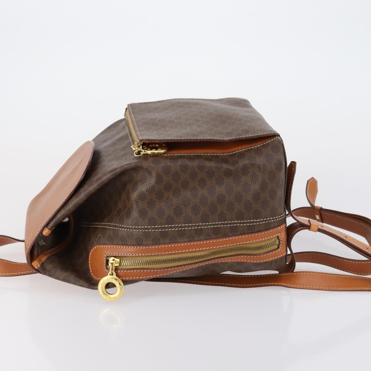 Celine Vintage Macadam Backpack Canvas and Leather, BROWN, CANVAS, Backpack