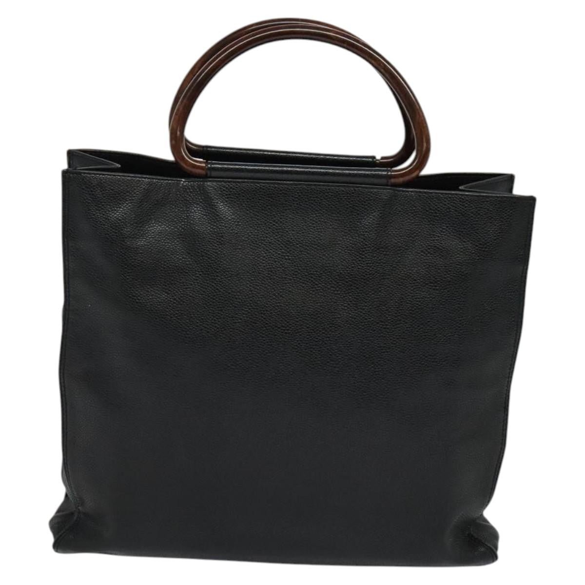 Chanel Vintage Wooden Ring Tote Caviar, BLACK, LEATHER, Tote bag