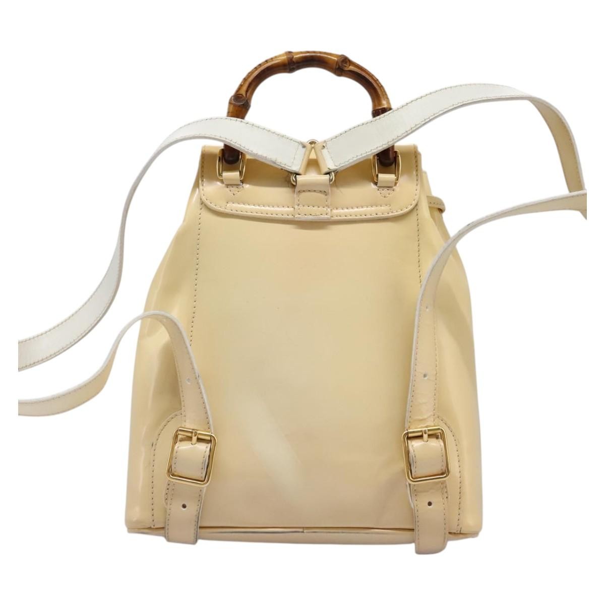 Gucci Vintage Bamboo Backpack Patent, BEIGE, PATENT_LEATHER, Backpack