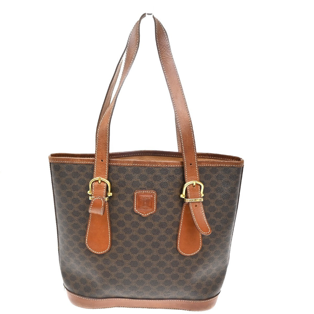 Celine Vintage Macadam Tote bag Canvas and Leather, BROWN, PVC, Tote bag