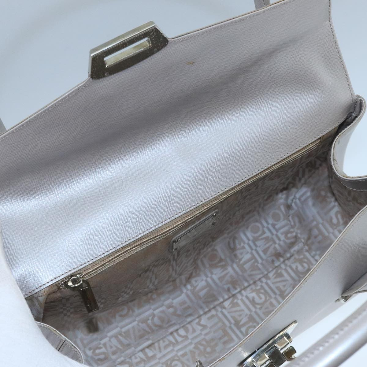 Salvatore Ferragamo Flap Satchel Saffiano Leather, SILVER, LEATHER, Handbag