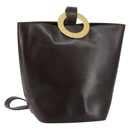 Celine Circle logo Leather, BROWN, LEATHER, Shoulder bag