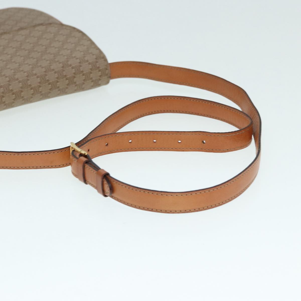Celine Vintage Macadam Shoulder Bag Canvas and Leather, BEIGE, CANVAS, Shoulder bag