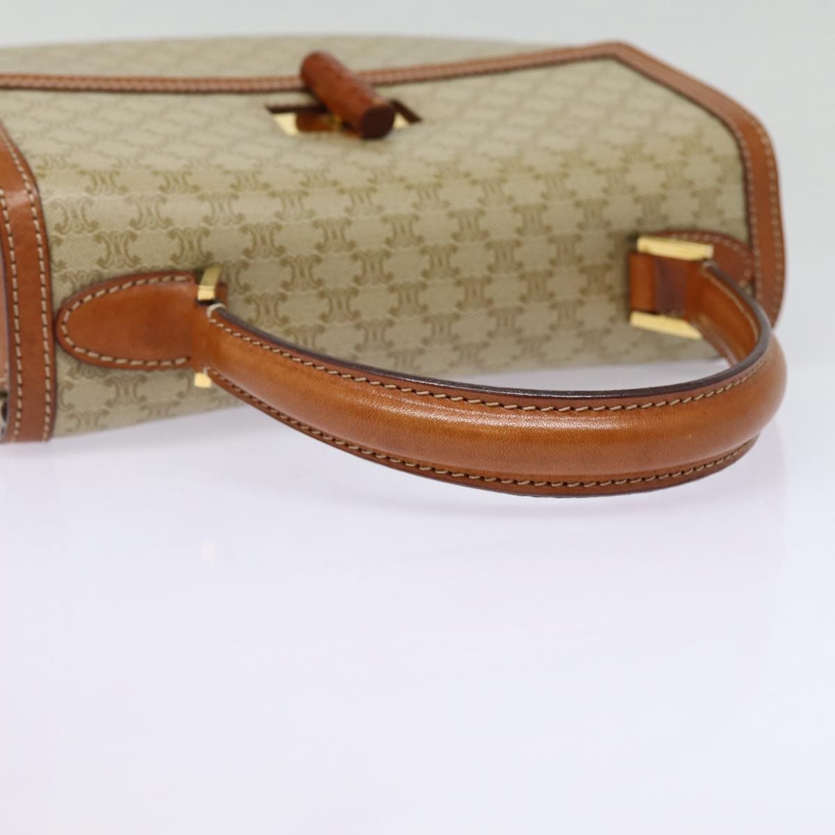 Celine Vintage Convertible Top Handle Bag Macadam Coated Canvas, BEIGE, CANVAS, Handbag