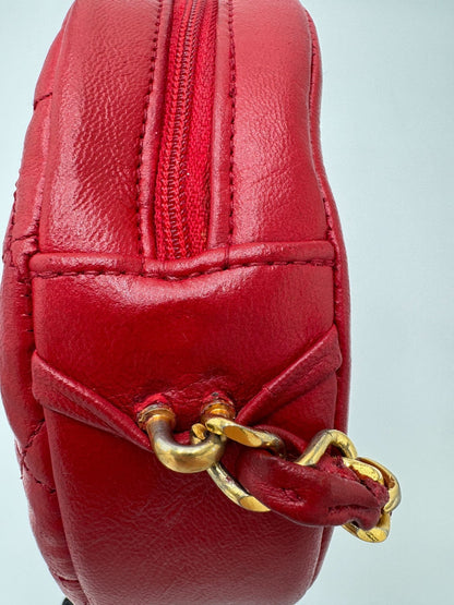 Chanel Vintage Round Tassel Crossbody Bag Quilted Lambskin, RED, LEATHER, Shoulder bag
