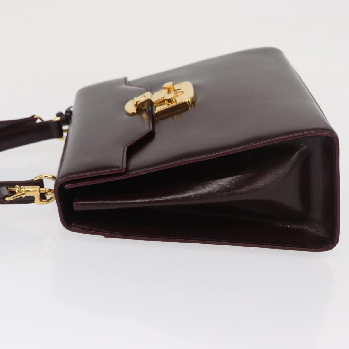 Gucci Vintage Lady Lock Top Handle Bag Leather, BURGUNDY, LEATHER, Handbag