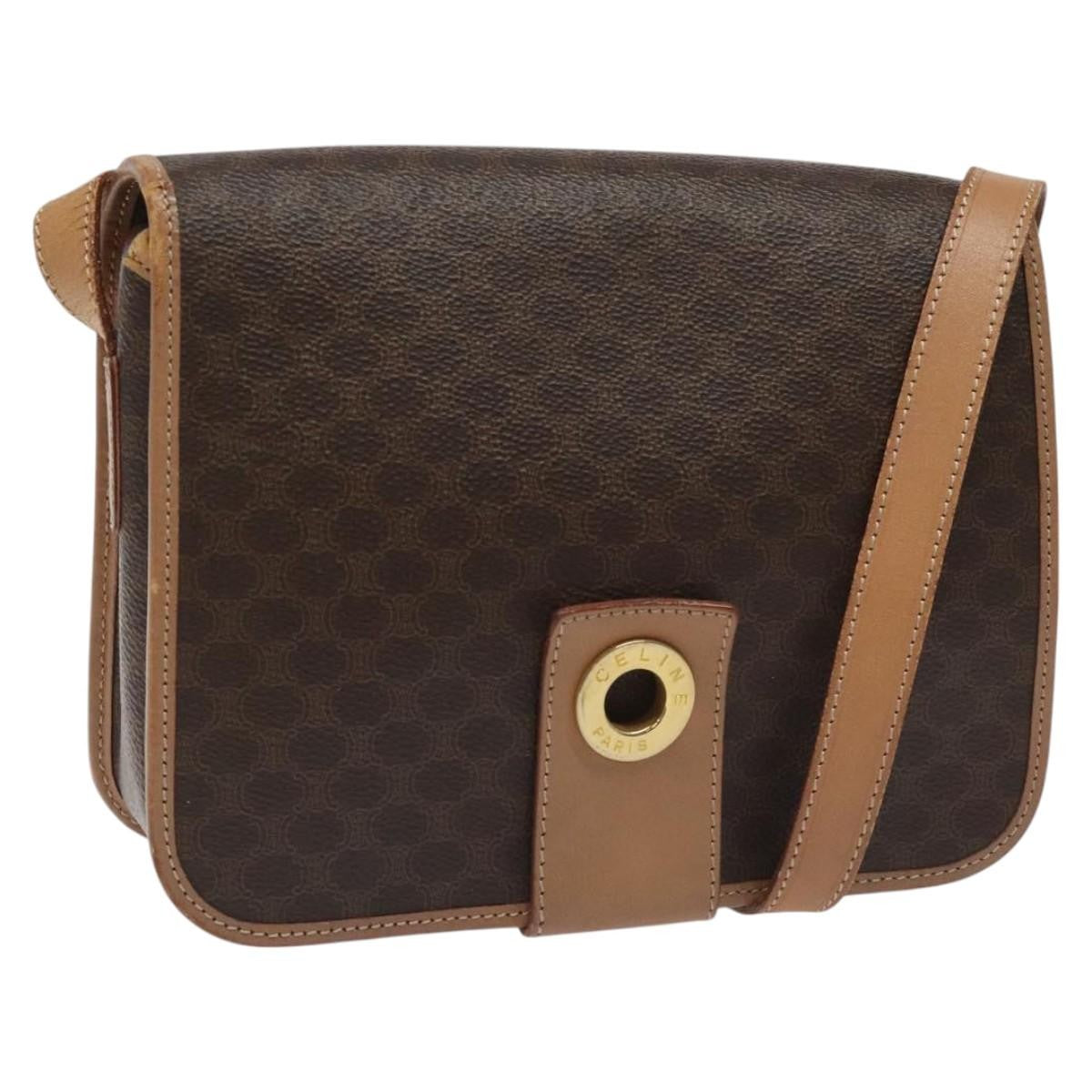 Celine Vintage Macadam Shoulder Bag Canvas and Leather, Brown, Canvas, Shoulder Bag