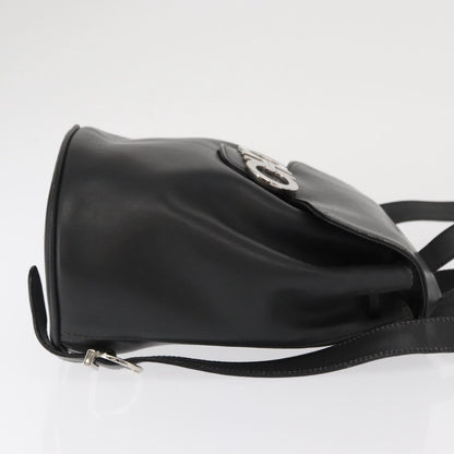 Salvatore Ferragamo Gancini Flap Drawstring Backpack Leather, BLACK, LEATHER, Backpack