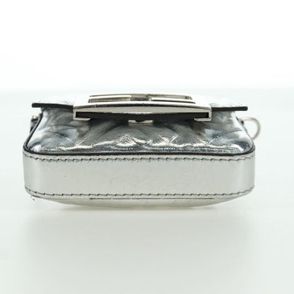 Fendi Chain Baguette Charm Bag Zucca Embossed Leather, Silver, Canvas, Clutch