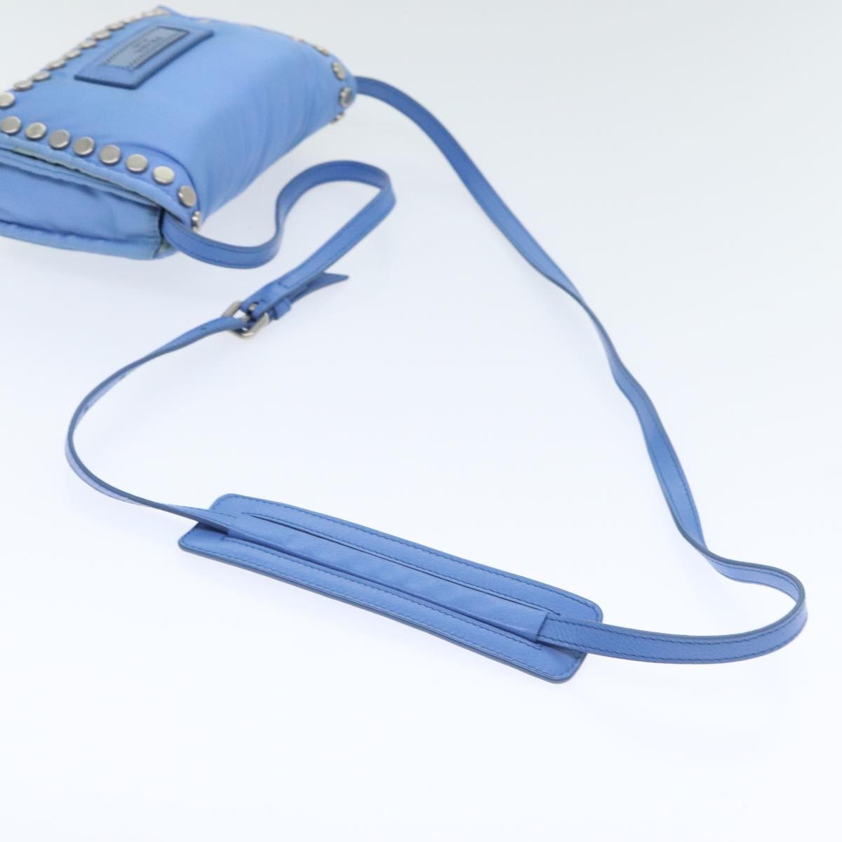 Prada Etiquette Flap Bag Studded Tessuto, BLUE, NYLON, Handbag
