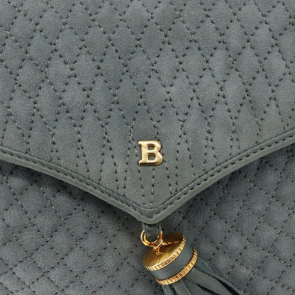 Bally Vintage Chain Shoulder Bag Quilted Suede, GRAY, SUEDE, Shoulder bag