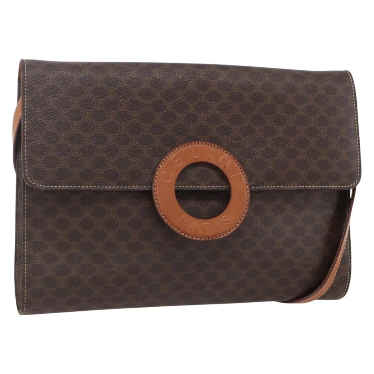 Celine Vintage Macadam Circle Logo Shoulder Bag Canvas and Leather, BROWN, CANVAS, Shoulder bag