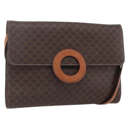 Celine Vintage Macadam Circle Logo Shoulder Bag Canvas and Leather, BROWN, CANVAS, Shoulder bag