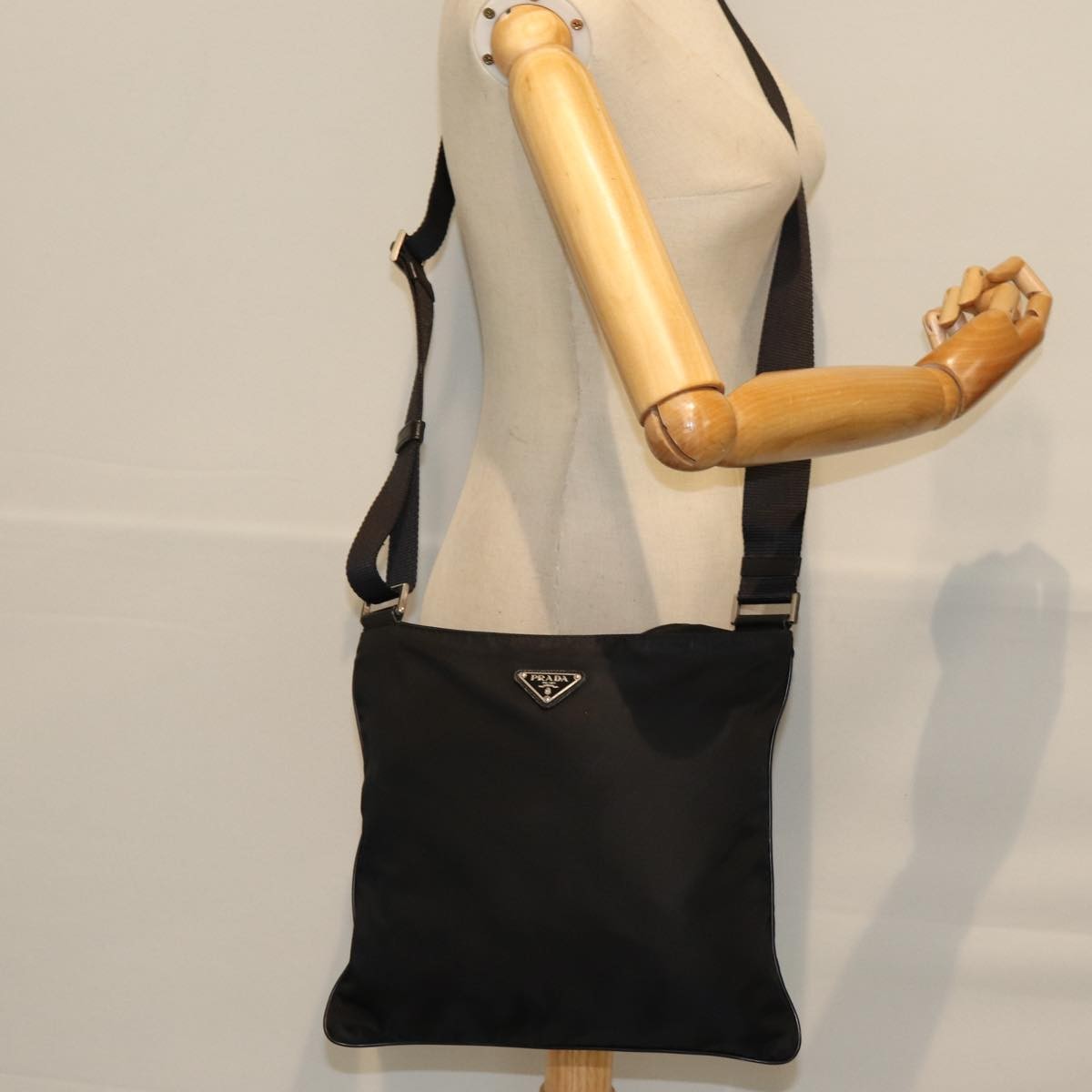 Prada Flat Messenger Bag Tessuto, BLACK, NYLON, Shoulder bag