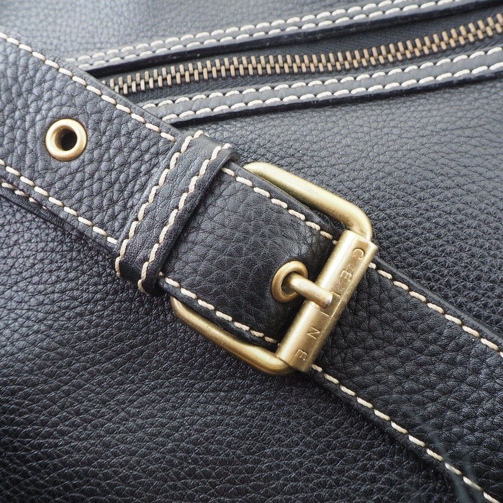 Celine Vintage Shoulder Bag Leather, BLACK, CALFSKIN, Shoulder bag