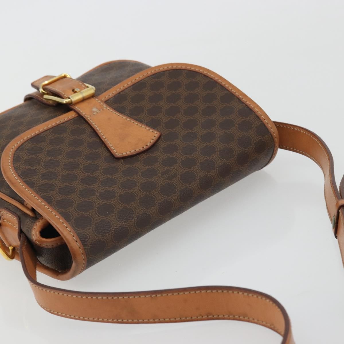 Celine Vintage Macadam Shoulder Bag Canvas and Leather, Brown, Canvas, Shoulder Bag