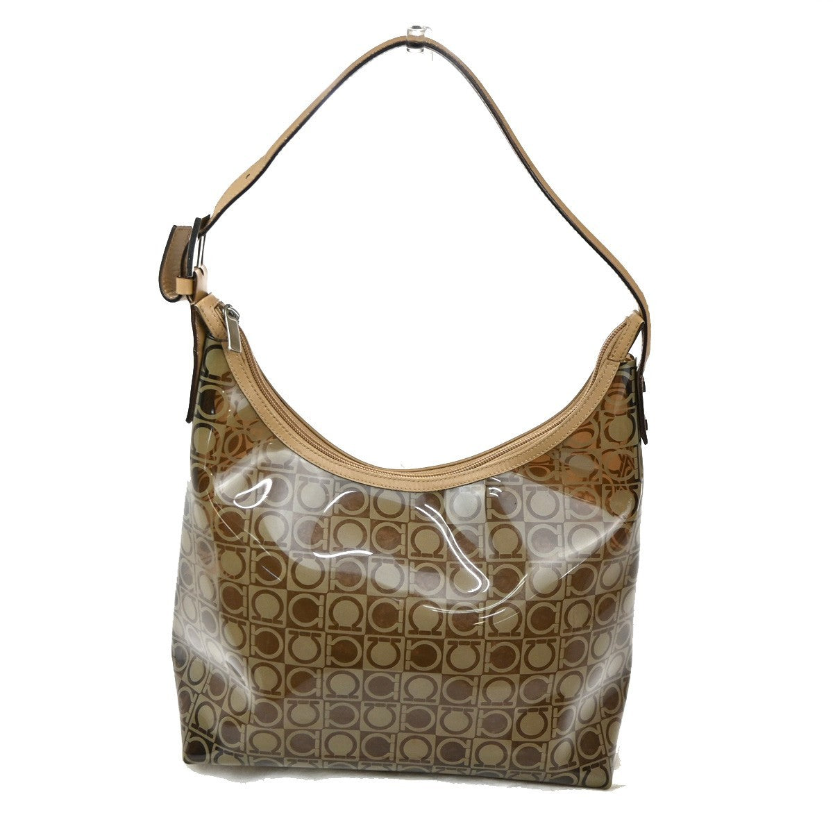Salvatore Ferragamo Gancini Shoulder Bag Vinyl, Brown, Plastic, Shoulder Bag