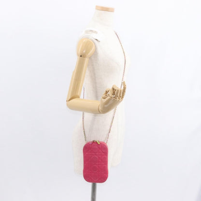 Christian Dior Lady Dior Phone Holder on Chain Cannage Quilt Lambskin, PINK, LEATHER, Clutche & pouche