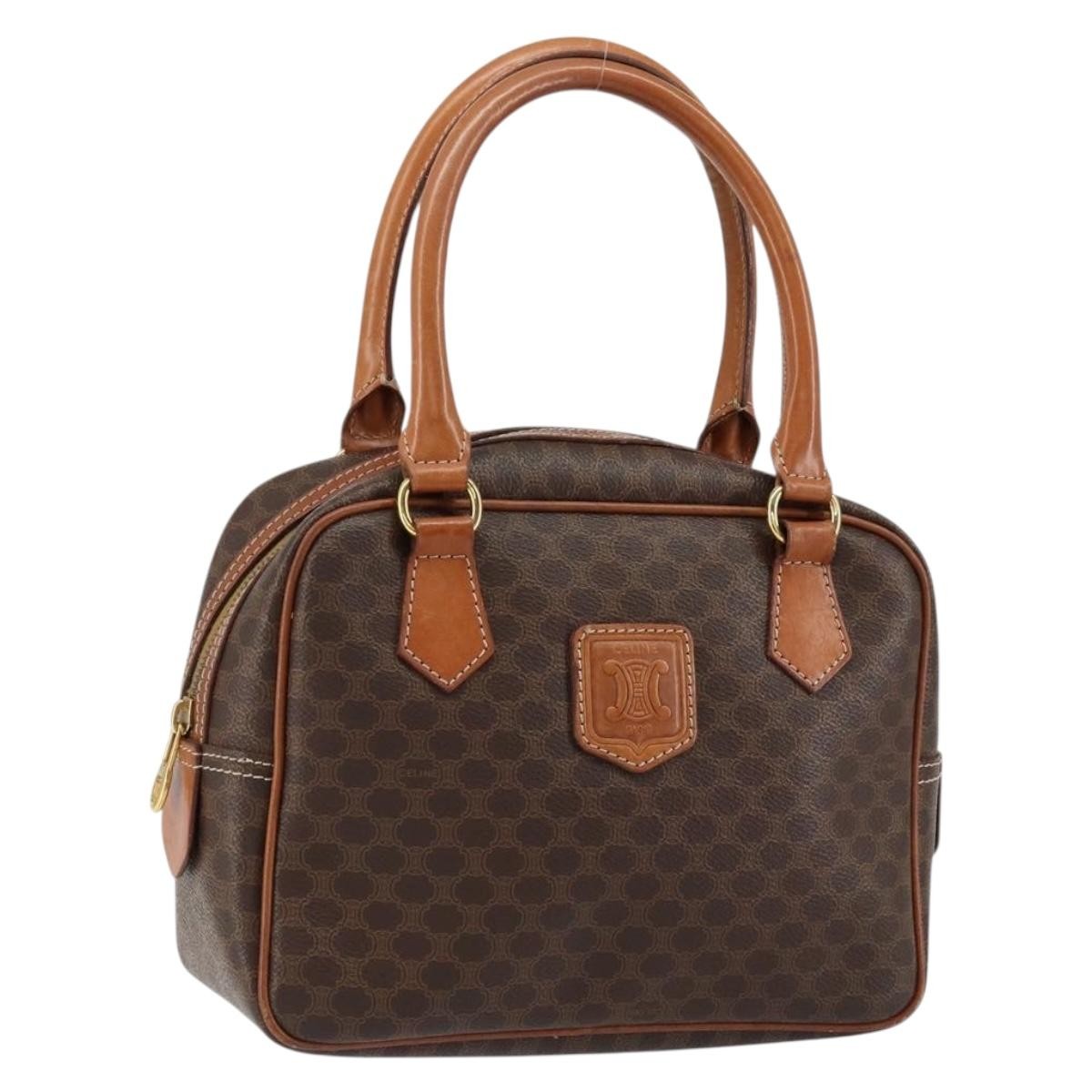 Celine Macadam Handbag Macadam with leather, BROWN, CANVAS, Handbag