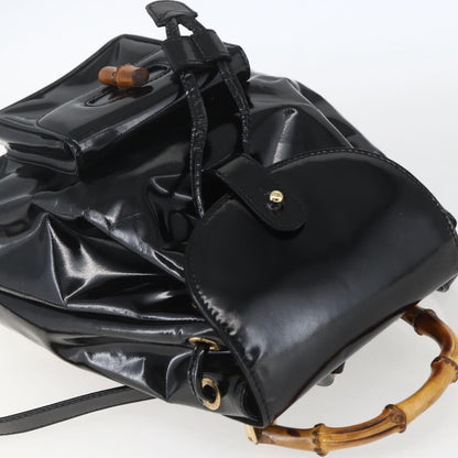 Gucci Vintage Bamboo Backpack Patent, BLACK, PATENT_LEATHER, Backpack