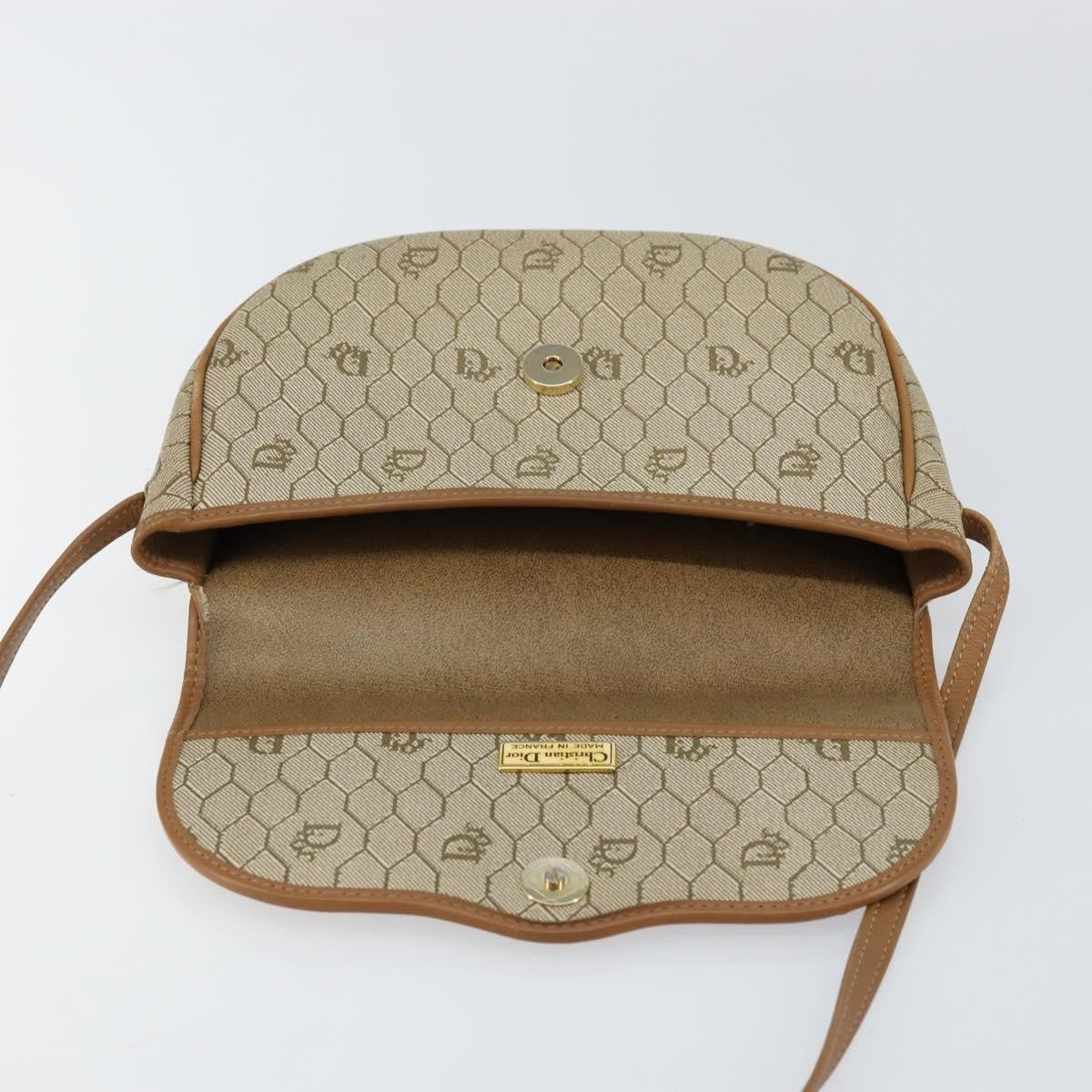 Christian Dior Vintage Honeycomb Shoulder Bag Canvas and Leather, BEIGE, CANVAS, Shoulder bag