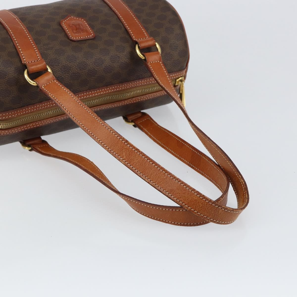 Celine Vintage Macadam Handbag Canvas and Leather, BROWN, PVC, Shoulder bag
