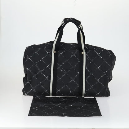 Chanel Travel Line Boston Bag Printed Nylon, BLACK, NYLON, Travel bag