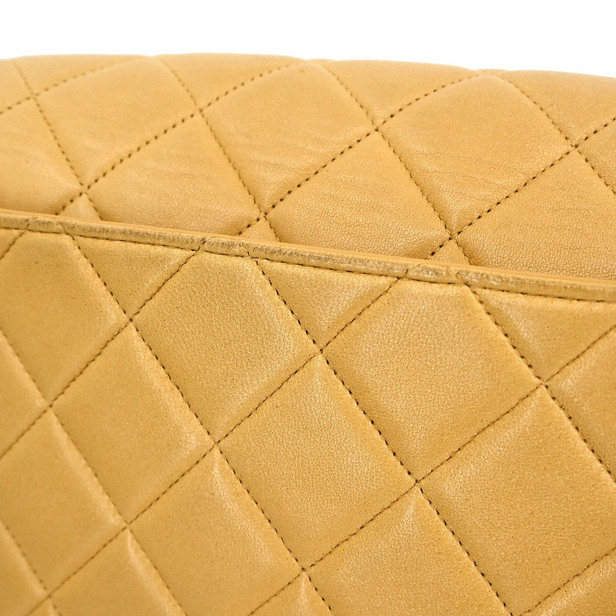 Chanel Vintage CC Square Flap Shoulder Bag Quilted Lambskin, Beige, Leather, Shoulder Bag