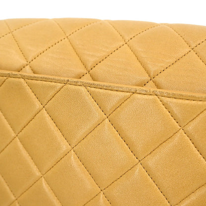 Chanel Vintage CC Square Flap Shoulder Bag Quilted Lambskin, Beige, Leather, Shoulder Bag