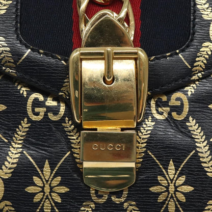 Gucci Sylvie Top Handle Bag Printed Leather, NAVY, LEATHER, Handbag