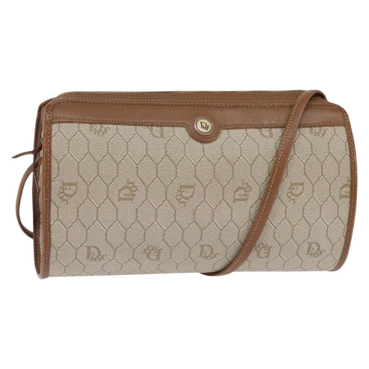 Christian Dior Vintage Honeycomb Shoulder Bag Canvas and Leather, BEIGE, CANVAS, Shoulder bag