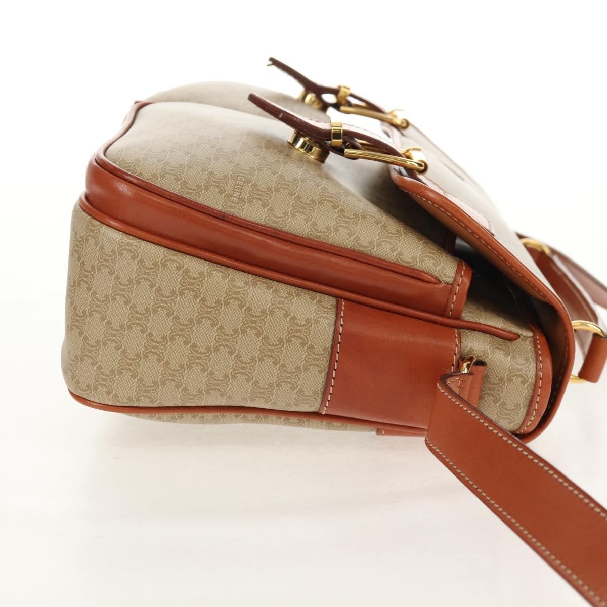 Celine Vintage Macadam Handbag Canvas and Leather, BEIGE, CANVAS, Handbag