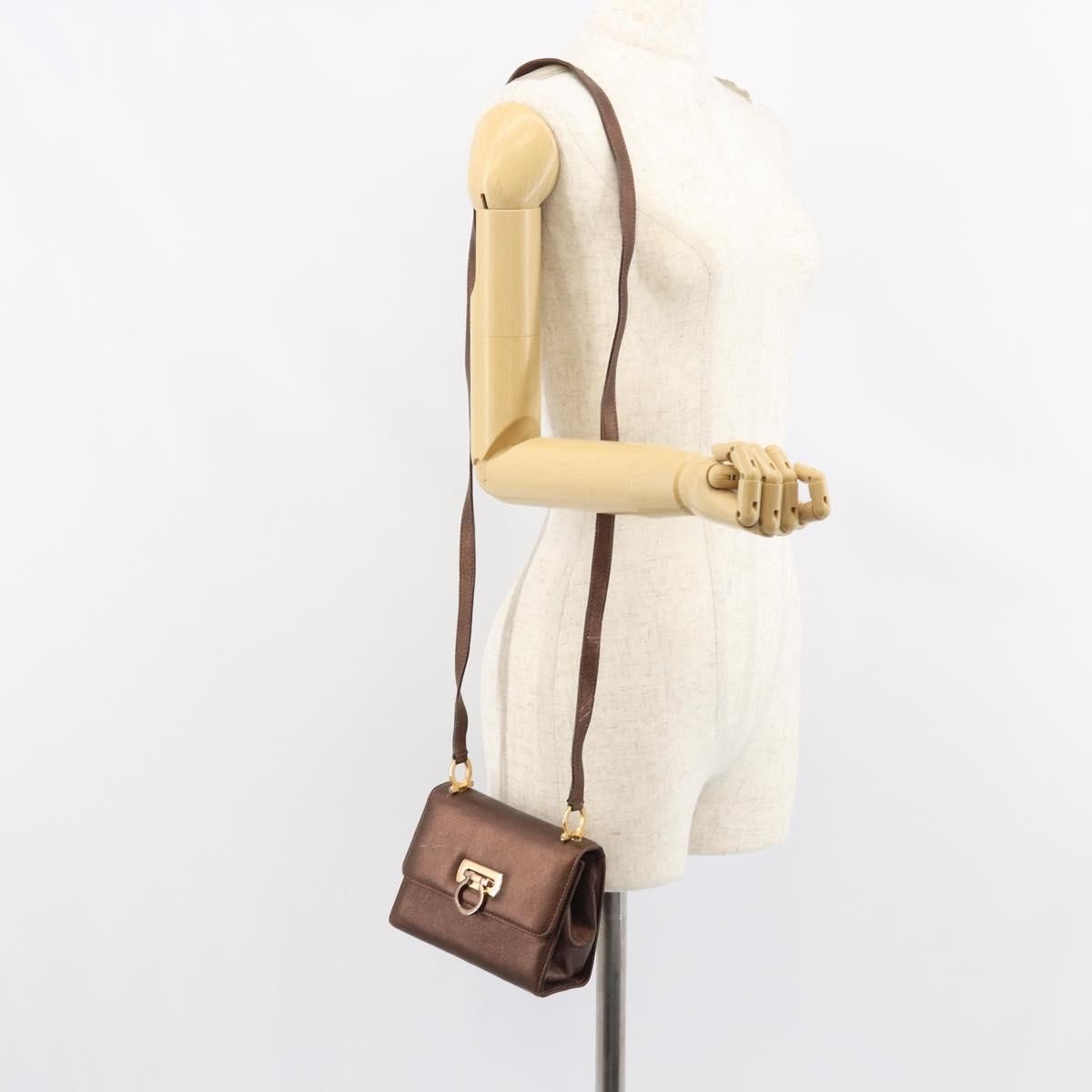 Salvatore Ferragamo Gancini Shoulder Bag Leather, GOLD, LEATHER, Shoulder bag
