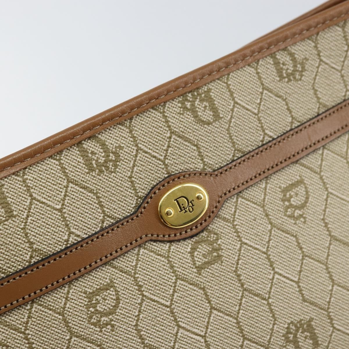 Christian Dior Vintage Honeycomb Zip Pouch Coated Canvas, Beige, Canvas, Clutch
