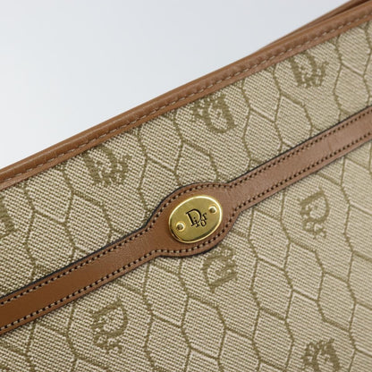 Christian Dior Vintage Honeycomb Zip Pouch Coated Canvas, Beige, Canvas, Clutch