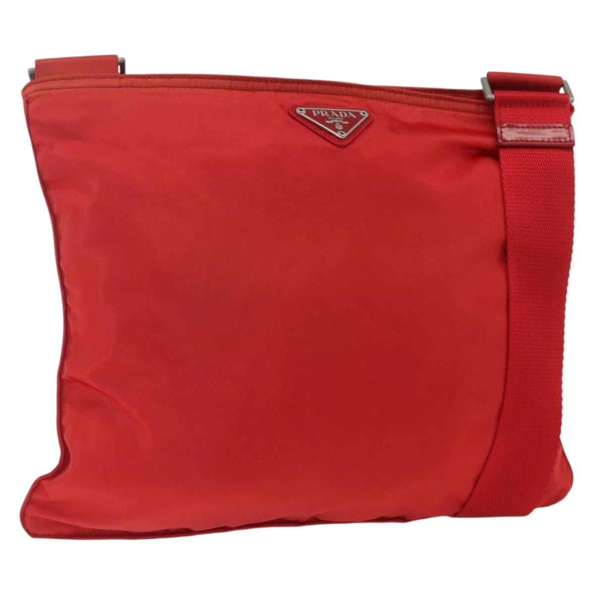 Prada Zip Top Messenger Bag Tessuto, RED, NYLON, Shoulder bag