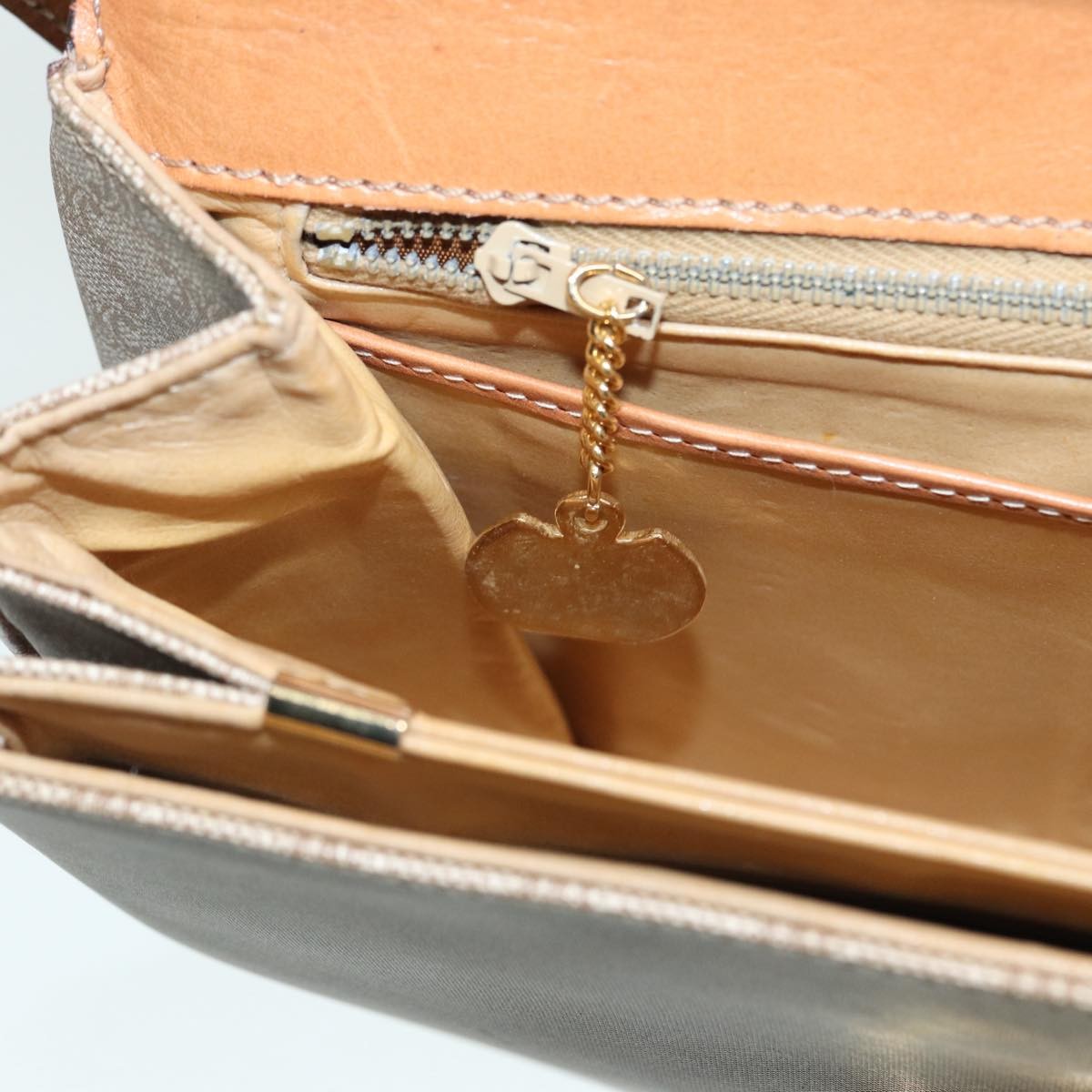 Celine Vintage Macadam Shoulder Bag Canvas and Leather, BEIGE, CANVAS, Shoulder bag